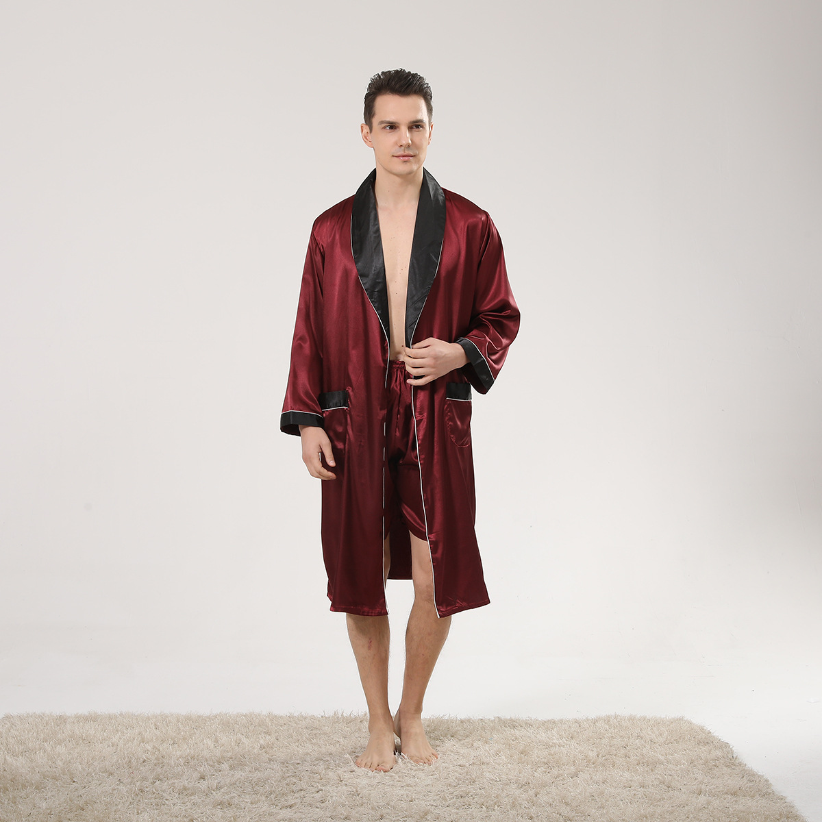 Spring Black Shawl Collar Red  - Men'S Kimono Accessories review and price